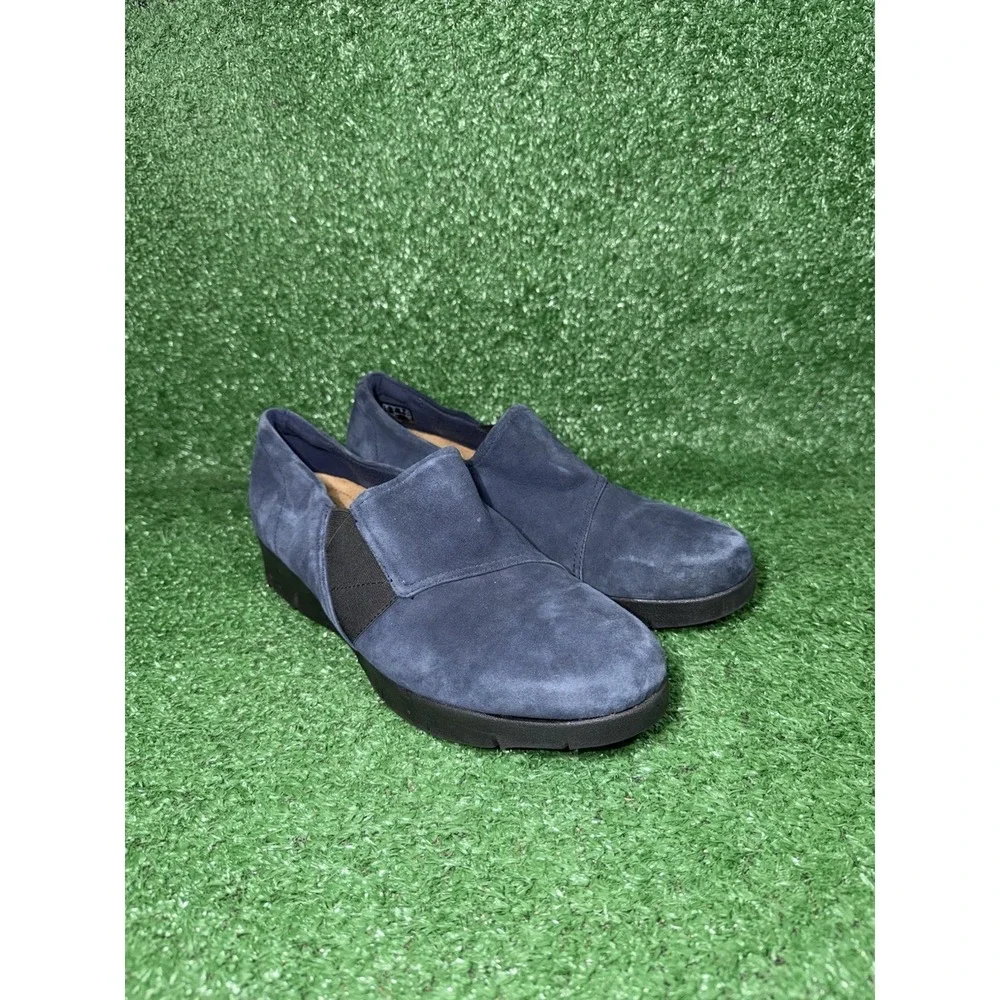Clarks Artisan Womens Size 9 Blue Suede Daelyn Hill Slip On Shoes Wedge Sneakers
